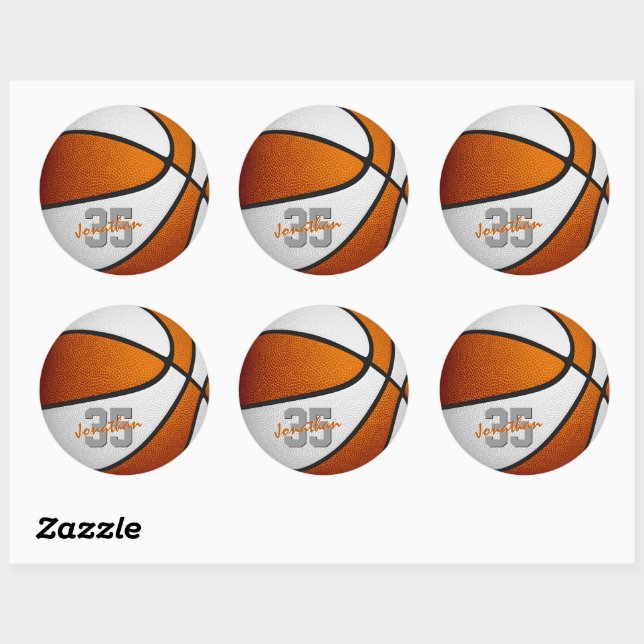 orange white team colours boys girls basketball classic round sticker (Sheet)