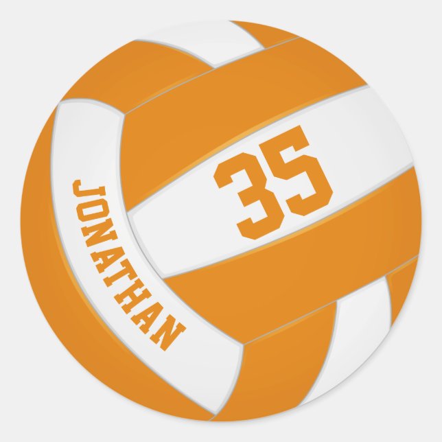 orange white team colours boys girls volleyball classic round sticker (Front)