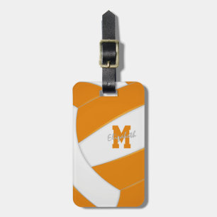 orange white team colours girls boys volleyball luggage tag
