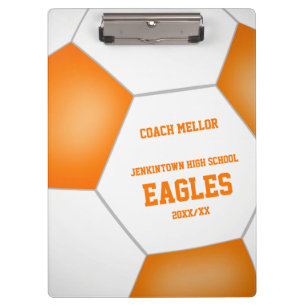 orange white team colours personalised soccer coac clipboard