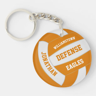 orange white team colours personalised volleyball key ring