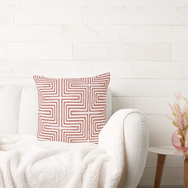 orange white Tribal Maze Mud Cloth Pattern African Cushion (Couch)
