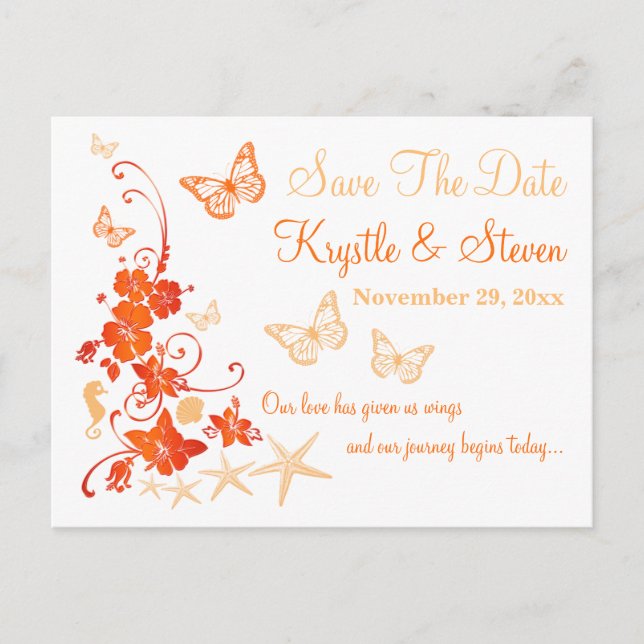 Orange White Tropical Beach Save the Date Postcard (Front)