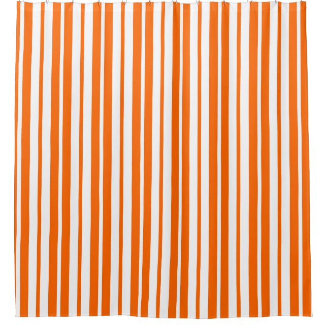 Orange White Vertical Stripes Pattern Shower Curtain (Front)