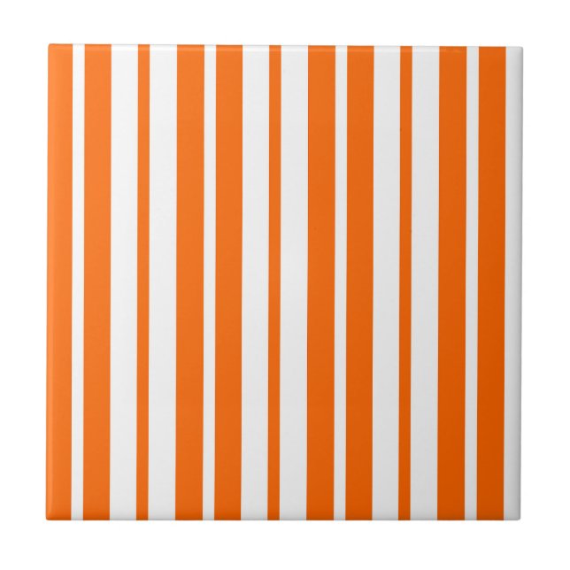 Orange White Vertical Stripes Pattern Tile (Front)