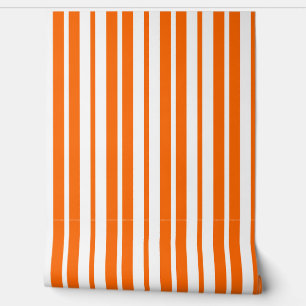 Orange White Vertical Stripes Pattern Wallpaper