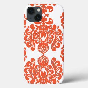 Orange White Vintage Damask Pattern iPhone 13 Case