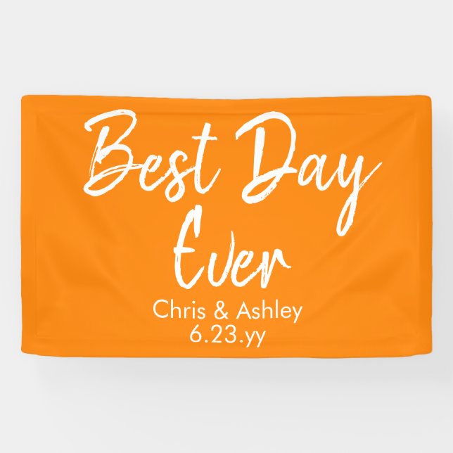 Orange White Wedding Reception Decor Best Day Ever Banner (Horizontal)