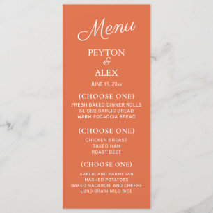 Orange White Wedding Reception Rehearsal Dinner Menu