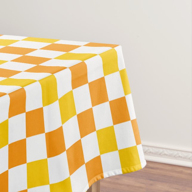 Orange White Yellow Checkered Pattern Design  Tablecloth (In Situ)