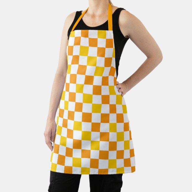 Orange White Yellow Chequered Pattern Design  Apron (Insitu)