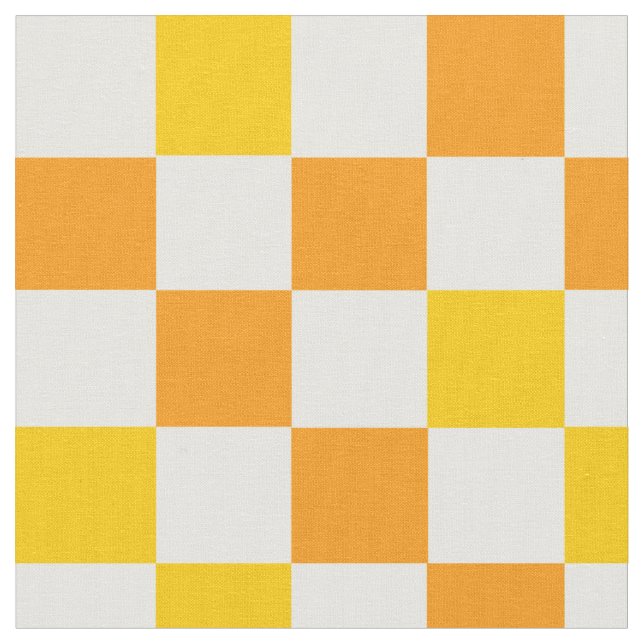 Orange White Yellow Chequered Pattern Design  Fabric (Close Up)