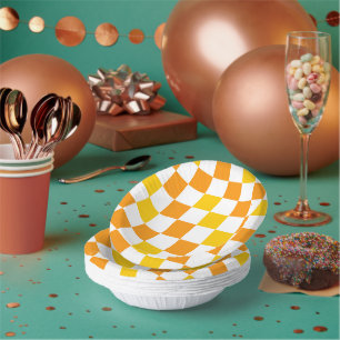 Orange White Yellow Chequered Pattern Design  Paper Plate
