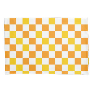 Orange White Yellow Chequered Pattern Design  Pillowcase