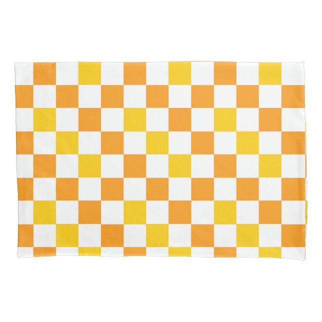 Orange White Yellow Chequered Pattern Design  Pillowcase (Front)