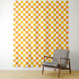 Orange White Yellow Chequered Pattern Design Tapestry
