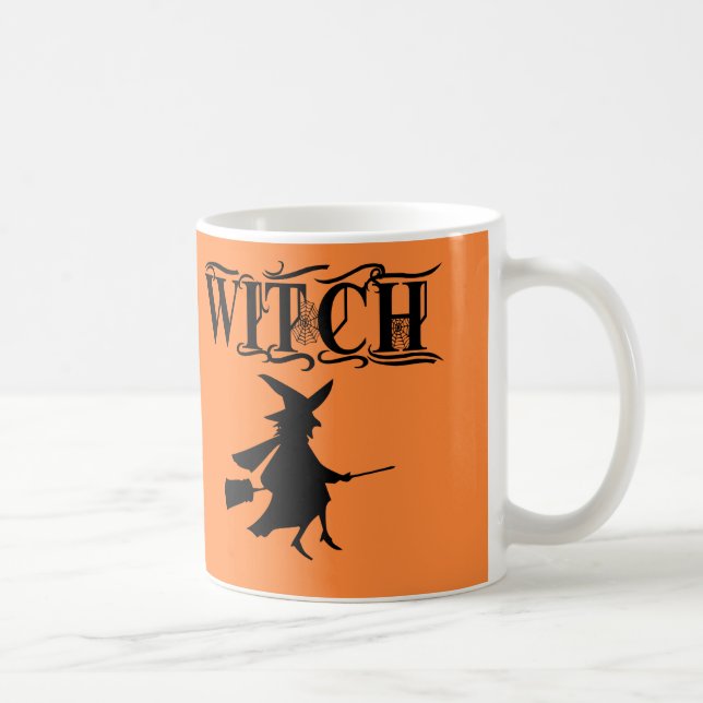 Orange Wicked Flying Witch Halloween Brownie Coffee Mug (Right)