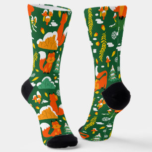 Orange Wild Autumn Winter Forest Fox Socks