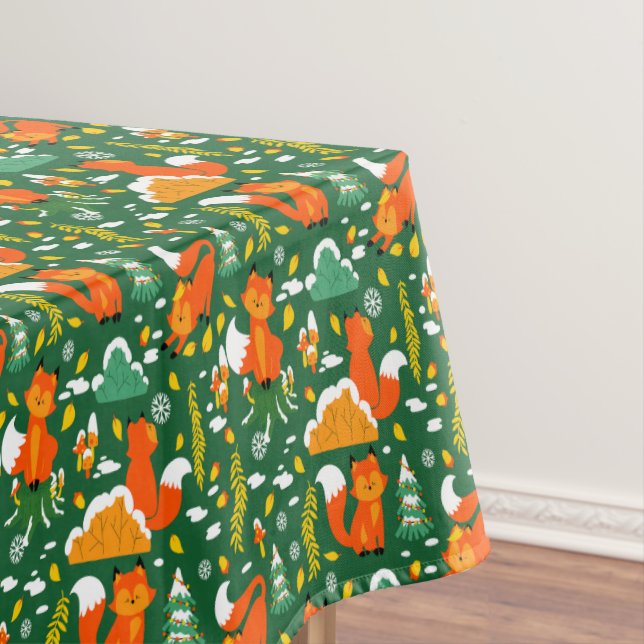 Orange Wild Autumn Winter Forest Fox Tablecloth (In Situ)
