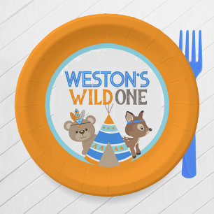 Orange Wild One Woodland Birthday Party Plates