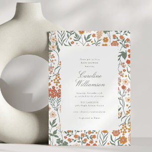 Orange Wildflower Garden Modern Fall Baby Shower Invitation