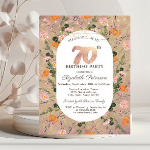 Orange Wildflower String Lights 70th Birthday Invitation