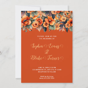 Orange Wildflowers Arrangement Orange Wedding Invitation