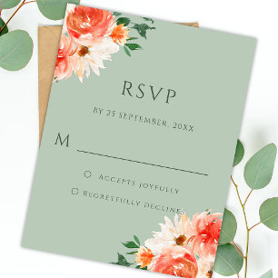 Orange Wildflowers Botanical Sage Green  RSVP Card