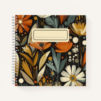 Orange Wildflowers & Golden Birds in Folk Bloom Notebook