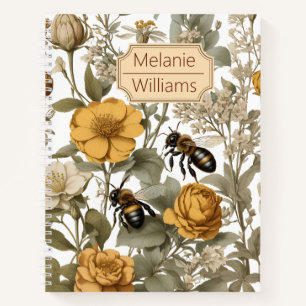 Orange Wildflowers with Bees Personalised Name Notebook