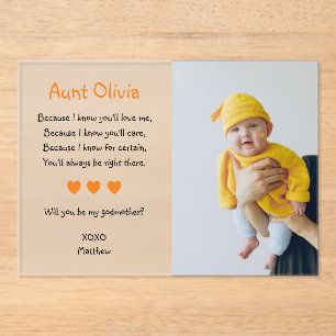 Orange Will You Be My Godmother Proposal Baptism Acrylic Invitations