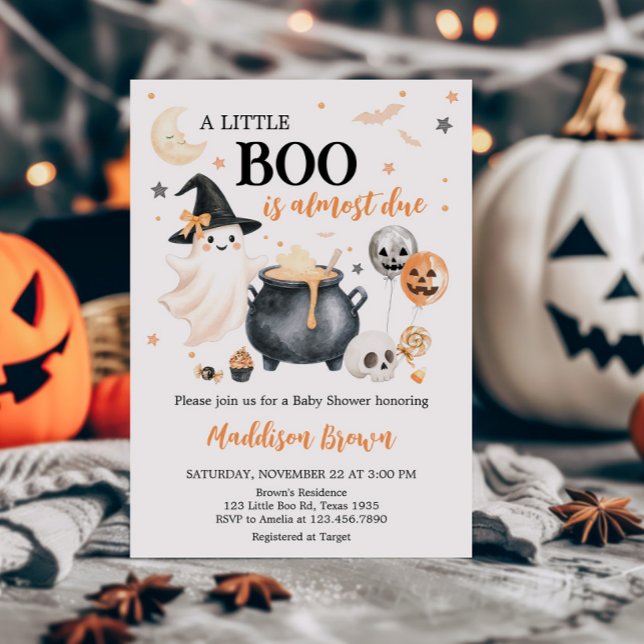 Orange Witch Ghost Little Boo Baby Shower Invitation (Witch Ghost Little Boo Baby Shower invitation)