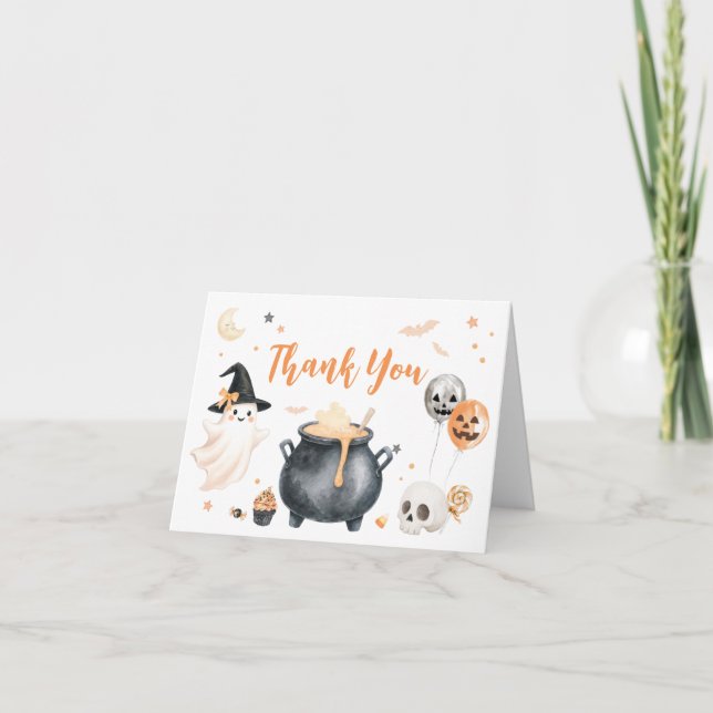 Orange Witch Ghost Little Boo Baby Shower Thank You Card (Front)