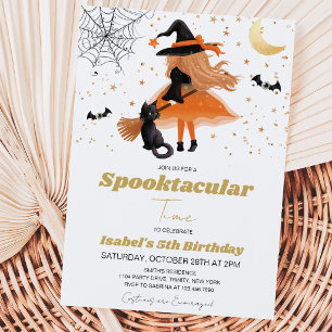 Orange Witch Halloween Birthday Invitation