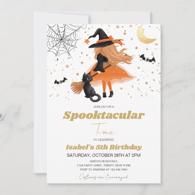 Orange Witch Halloween Birthday Invitation (Front)