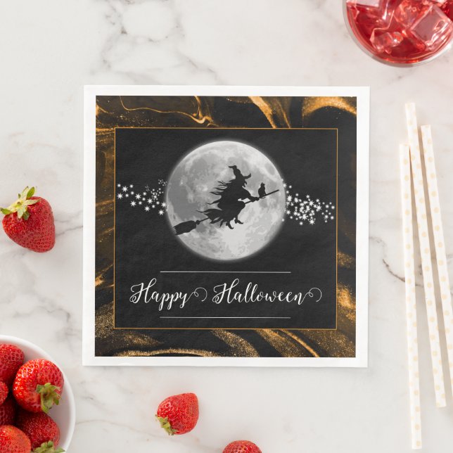 Orange Witch Silhouette Halloween Napkin (Insitu)