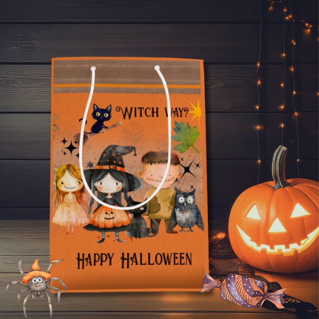 Orange Witch Way Halloween  Medium Gift Bag (Happy Halloween Cute Monsters Party Medium Gift Bag)