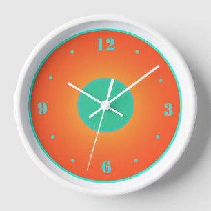 Orange with Aqua Green on White Background Clock