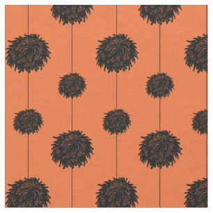 Orange with Black Pom Poms Cheerleader Pattern Fabric