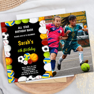 Orange with black Sports Birthday Invitations phot
