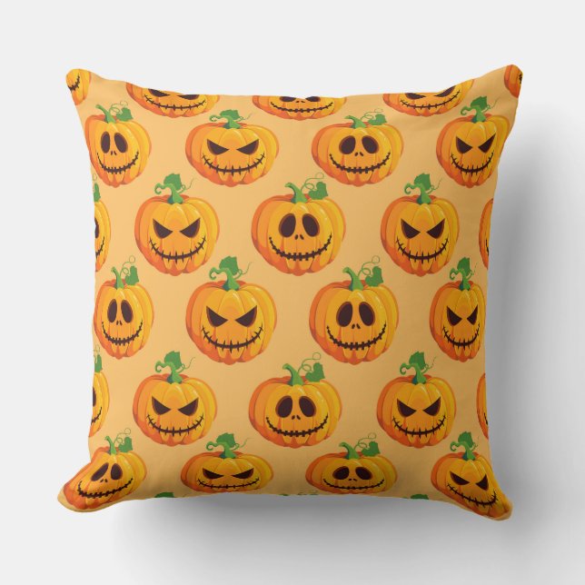 ORANGE WITH ORANGE HALLOWEEN PUMPKINS CUSHION (Front)