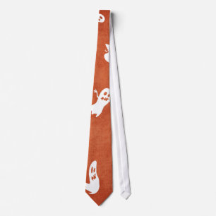 Orange with White Flying Ghosts Halloween Tie