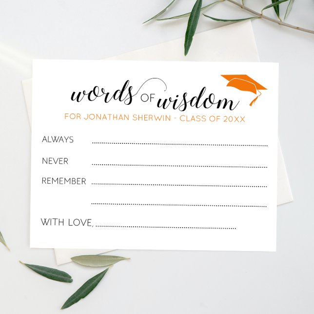 Orange Words of Wisdom Grad Cap Graduation Advice (Creator Uploaded)