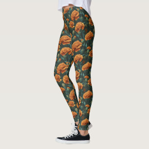 Orange Workout Wear Carnation Floral Birthday Gift Leggings