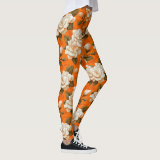 Orange Workout Wear Gardenias Floral Gift Ideas Leggings