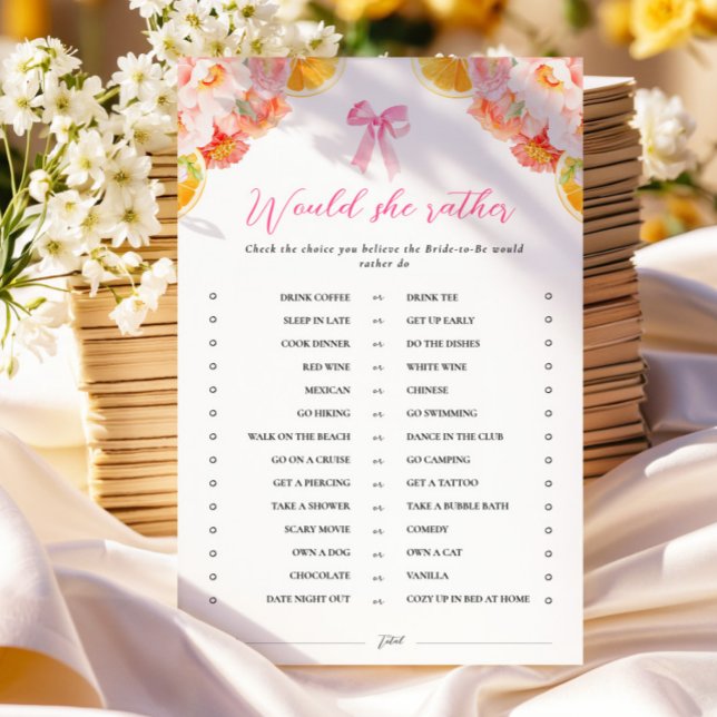 Orange Would She Rather Bridal Shower Game (Creator Uploaded)
