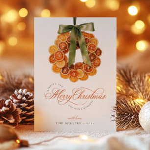 Orange Wreath Christmas Photo Holiday Card