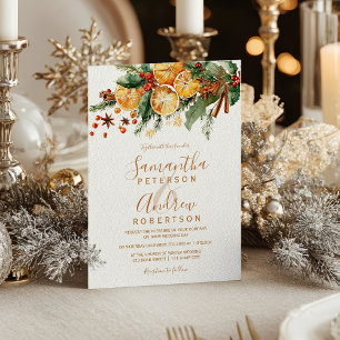 Orange Wreath Citrus Christmas winter wedding Invitation