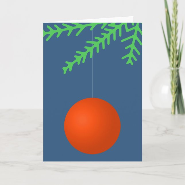 Orange Xmas Tree Ball Ornament Holiday Card (Front)