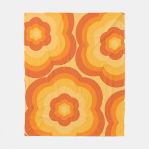 Orange Y2K Vibrant Wildflower Bold Retro Spring Fleece Blanket